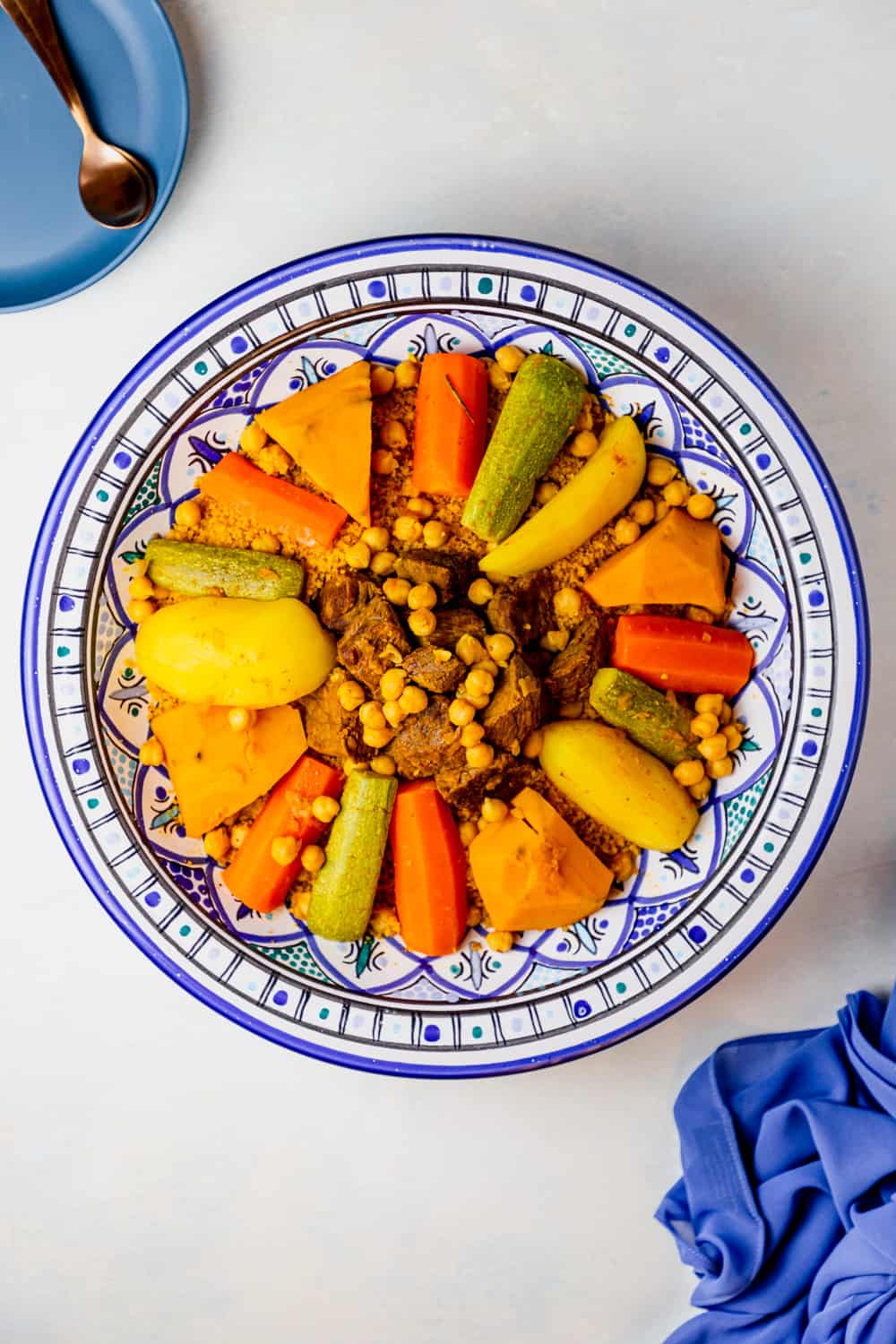 tunisian couscous in a traditional patterned plate