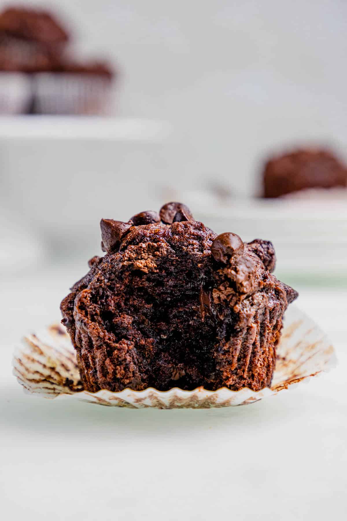 gluten free chocolate muffins eaten in half