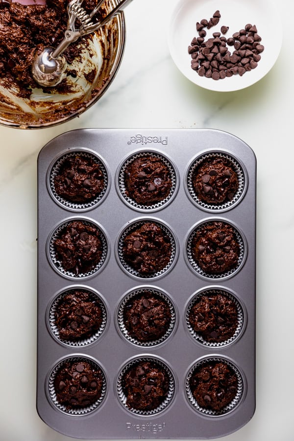 gluten free chocolate muffins in a cupcake tin