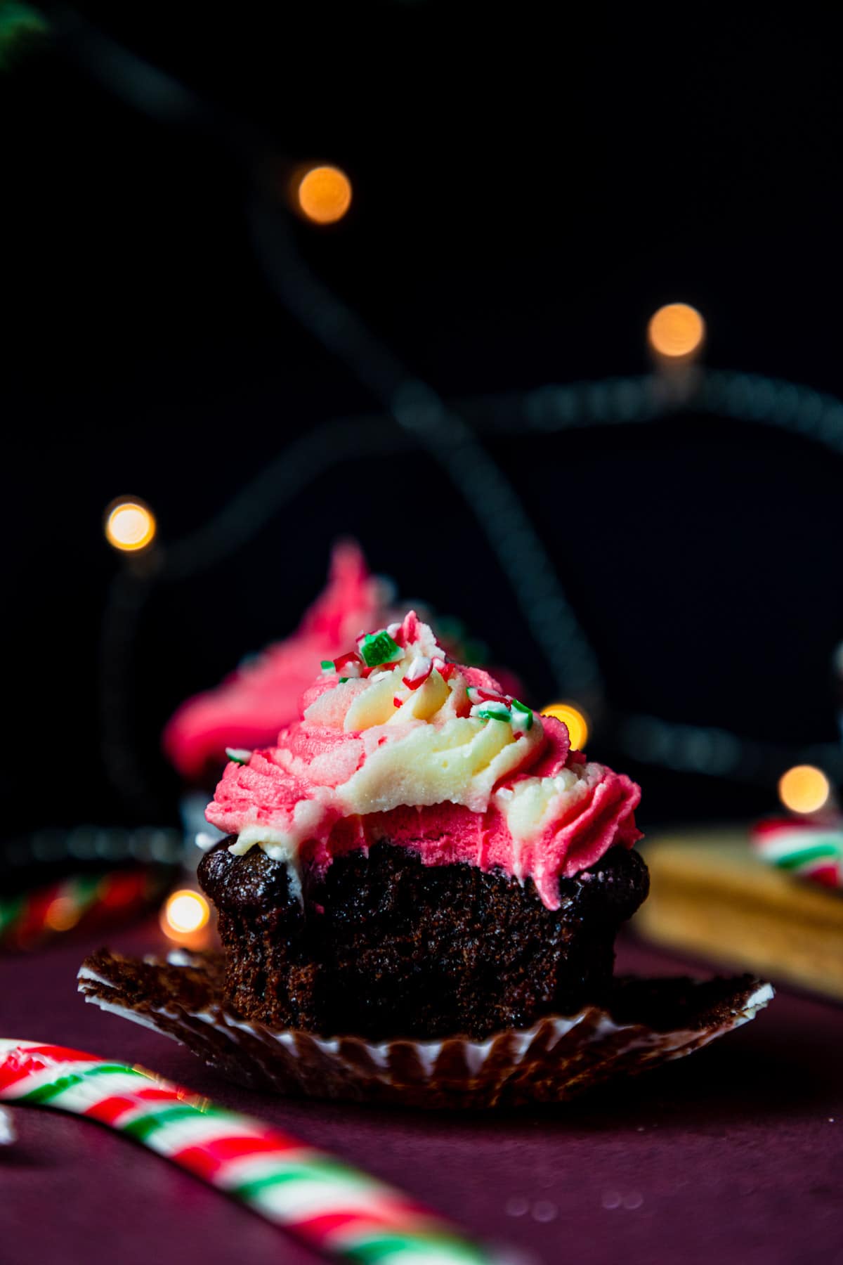 chocolate peppermint cupcake eaten from