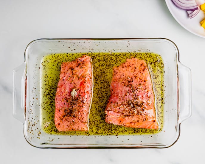 added the olive oil marinade to the salmon